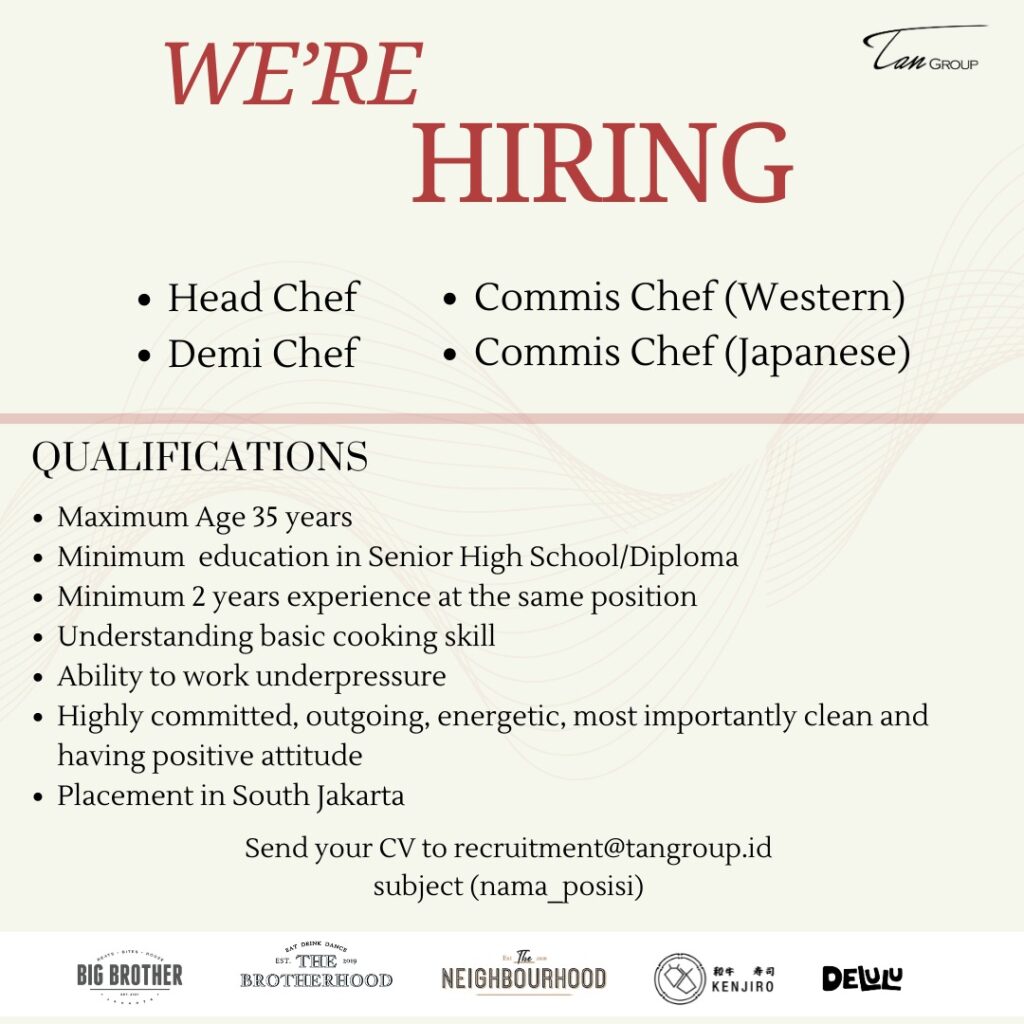 lowongan karir head chef jakarta selatan oktober 2024