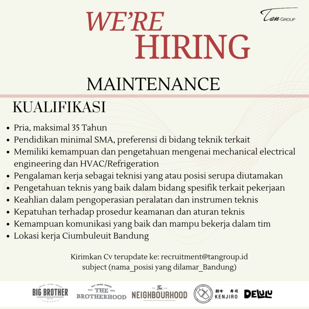 lowongan karir maintenance bandung oktober 2024